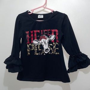 Black shirt long ruffled sleeves HEIFER PLEASE cow child/toddler size XL soft